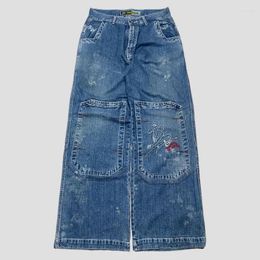 Men's Jeans Streetwear Vintage Fashion Big Pocket Print Baggy Men Y2K Harajuku Hip-hop Gothic High Waist Wide-leg Pants Trousers