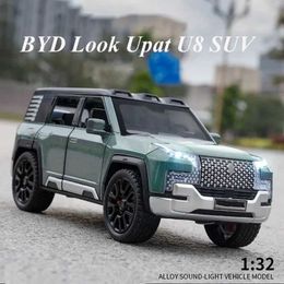 Diecast Model Cars 1 32 BYD Look Upat U8 SUV Alloy Diecast Model Car Metal Toy Off-Road Vehicle Simulation Sound and Light For Childrens Gift Y240520ASVL