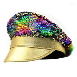 Berets Woman Wedding Hat With Colourful Sequins Decor Stage Show Military Performances For Masquerade Party Dropship
