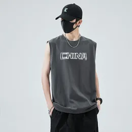 Men's Tank Tops Sleeveless T-shirt For Summer Fashion Label Loose Cotton Breathable Camisole Sports Fitness Basketball Vest Men