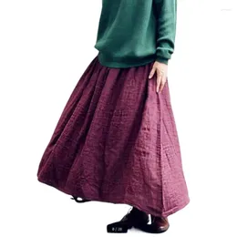 Skirts Spring Summer Women Full Vestidos Femininas Cotton Linen Casual Skirt With Pockets All-Match Long Falda Mujer