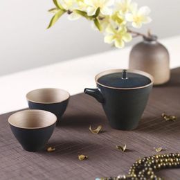 Teaware Sets Coarse Pottery Express Cup One Pot Two Cups Japanese-Style Ceramic Portable Retro Travel Tea Set Gift Business