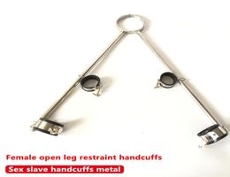 Female stainless steel bondage BDSM set open leg restraint handcuffs shackles ankle cuffs neck ring collar fix devices sex toy5279098