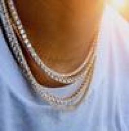 Hip Hop Bling Chains Jewellery Mens Diamond Iced Out Tennis Chain Necklace Fashion 3mm 4mm Silver Gold Necklaces3469098