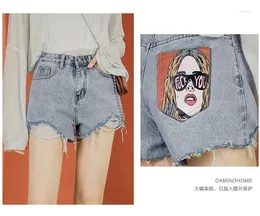 Women's Jeans 2024 High Quality Ripped Denim Shorts For Girls Waist Style Portrait Personalized Print Asymmetrical Y2k