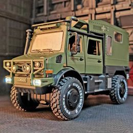 Diecast Model Cars 1 28 Benzs UNIMOG U4000 Motorhome Alloy Cross-country Touring Car Model Diecast Toy Off-road Vehicles Model Sound Light Kid Gift Y2405209VPI