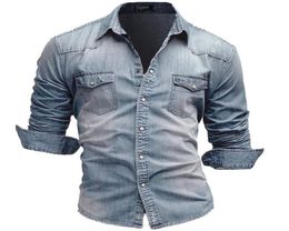 Men039s Casual Shirts Denim Shirt Jeans Fashion Autumn Slim Long Sleeve Cowboy Stylish Wash Fit Tops Asian Size 3XL2060288