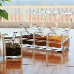 Storage Bottles Clear Seasoning Practical Spices Container With 4 Compartments Transparent Condiment Box Spoon