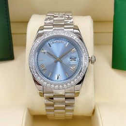 Men's Automatic Watch Classic Roman Ice Blue face 41mm diamond bezel Stainless steel fold buckle waterproof 3469