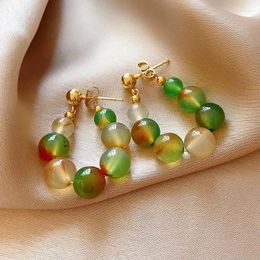 Hoop Earrings China Style Natural Stone For Women Creative Design Green Colour Beaded Retro Party Accessories