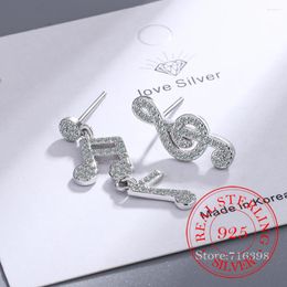 Stud Earrings 925 Sterling Silver Prevent Allergy Asymmetry Cz Tassel Musical Note For Women Jewelry Pendientes Brincos De Prata