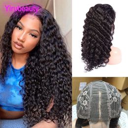 Malaysischer indischer 100% menschliches Haar 2x6 Spitzenverschluss Perücke Deep Wave Curly Brasilian Hair Perücken mittlerer Teil natürlicher Farbe 10-32 Zoll