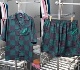 xinxinbuy Men designer Tee t shirt 2024 Italy Chessboard grid Letter pattern printing sets short sleeve cotton women gray black blue Khaki M-3XL