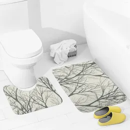 Bath Mats Bathroom Rugs Sets 2 Piece Tree Branch Absorbent U-Shaped Contour Toilet Rug