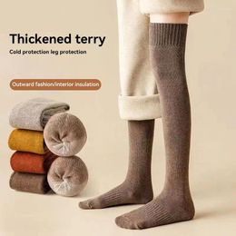 Women Socks Winter Overknee Calf Stockings Fashion Tight Thickened Thick High Tube Solid Colour Warm Slim Girl JK Long