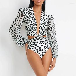 Women's Swimwear 2024 One-piece Swimsuit Sexy European And American Retro Long-sleeved Polka-dot NO Stock Need 100pcs To Produce