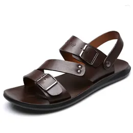 Dance Shoes Fashion Comfortable Men's Sandals Solid Colour Open Toe Mens Leather 2024 Slippers Beach For Male Footwear