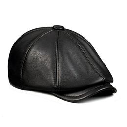 Men Street Bonnet Real Leather Beret Male Thin Hats 55-62cm Brown Forward Cap Leisure Duckbill Casquette Cowhide 240520