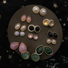 Stud Earrings Girl 12 Pairs/set Opal Stone Baroque Flower Crystal Pearl Fashion Accessories Jewelry