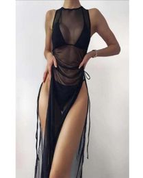 Women039s Swimwear Black 3 Pieces Set High Neck Female Swimsuit Coverups For Women Skirts Bikini Halter Triangle Bathing Suit 8437468