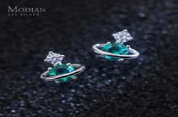 Exquisite Planet Stud Earrings for Girl Green Crystal Ear Studs 925 Sterling Silver Antiallergy Jewelry Kid 2107077941180
