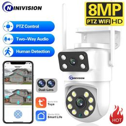 Wireless Camera Kits Tuya 4K 8MP PTZ Wifi Security Camera Dual Lens Up and Down Automatic Tracking Wireless CCTV Monitoring Camera Intelligent Life Home C J240518