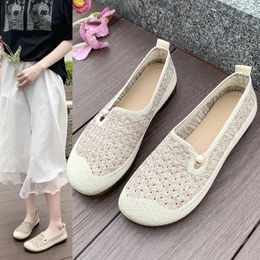 Casual Shoes Women's Flat Mom's Hollow Out Comfortable Breathable Non-slip Wear-resistant Bean Lefu