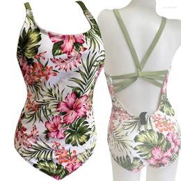 Women's Swimwear 2024 Bandeau Twist Halter One-Piece Swimsuit For Women Sexy Floral Print Beachwear Suits Bathing Tummy Control