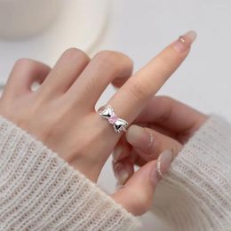 Cluster Rings 925 Sterling Silver Princess Bow Pink Stone For Women Girls Valentine's Day Adjustable Handmade Party Daily Jewellery Gift