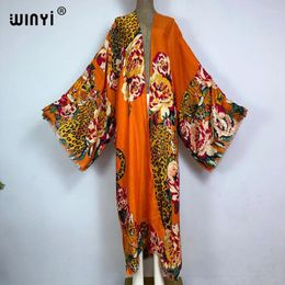 Summer Bohemian Leopard Print Beach Wear Swim Suit Cover Up Africa Women Cardigan Colorful Sexy Holiday Long Sleeve Kimono