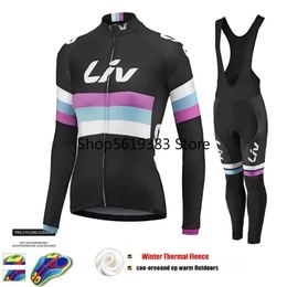 LIV Winter Thermal Fleece Women Long Sleeve Cycling Jerseys Set MTB Bike Keep warm Clothes Ropa Maillot Ciclismo 240511