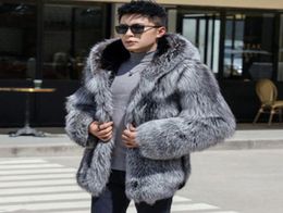 Hooded faux mink fur leather jacket mens warm fur leather coat men loose jackets winter autumn thicken fashion grey bai2252579134