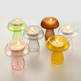 Candle Holders Mushroom Glass Vases Transparent Flower Vase Holder Stand Wedding Centrepieces Home Decoration Dining Table