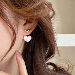 Stud Earrings Korean Fashion Metal Small Heart For Women Charms Back Hanging Double Hearts 2024 Jewellery