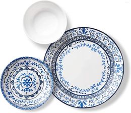 Plates 18-Piece Service For 6 Dinnerware Set Triple Layer Glass And Chip Resistant Lightweight