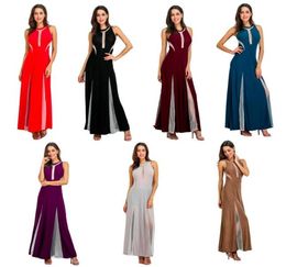 2017 High Split Maxi Dress Chiffon Solid Sexy Evening Party Clubwear Spaghetti Strap Dresses Beachwear Femininos Vestidos Plus Siz5384769