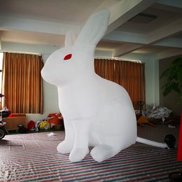 Großhandel Riesenbeleuchtung aufblasbare weiße Squetting Rabbit Bunny Model Animal Replik für Werbung oder Osternereignisdekoration 8mh (26 Fuß) mit Gebläse