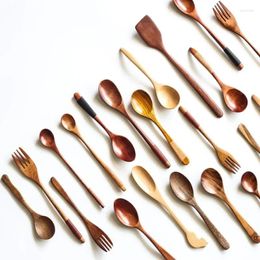 Forks Kids Mini Wooden Spoon Fork Seasoning Coffee Dessert Honey Long Kitchen Accessories Restaurant Supplies