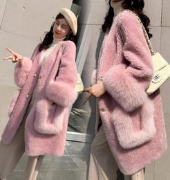 Women039s Fur Faux Winter Sheep Sheared Coat Women Thick Warm Jacket Womens Long Slim Parka Pink Coats1165548