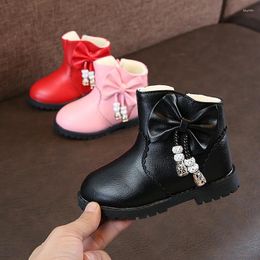 Boots Warm Winter Girls Princess Crystal Beaded Bow Shoes Kids Children Plus Velvet Snow Boot Toddler Sapatos S9600