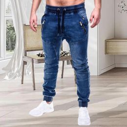 Men's Jeans Trendy Denim Pants Skin-Touch Slim Wear Resistant Washable Ankle Tied Men Zipper