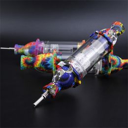 Straight tube silicone Glass Water Pipes Smoking Bongs With 10MM Titanium nail Mini Bubblers Glass Bong Hookah Recycler Oil Rig