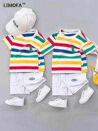 LJMOFA Summer Cute Cartoon Dinosaur Fashion Children TshirtShorts Toddler Baby Boys Girls Clothes Set Kids Tracksuits D430 240509