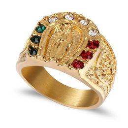 Punk Fashion Virgin Mary Mens Proposal Ring Exaggerated Micro-set Date Wedding Big 14K Gold Ring