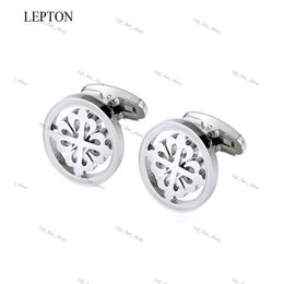 Lepton Silver Colour Cufflinks Lepton Stainless Steel Round Cufflink For Mens Wedding Business Cuffl Links Gemelos 769