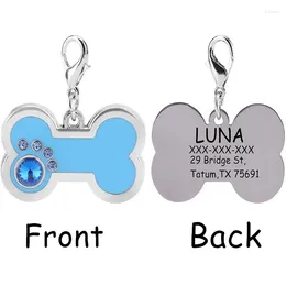 Dog Tag Rhinestone Personalised ID Collar Accessories Engraving Pet Cat Name Tags Nameplate Anti-lost Pendant Metal