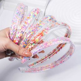 Hair Accessories Transparent watercolor headbands for children and girls fashionable glitter teeth hair clip frames hair clip accessories d240520