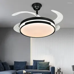 Ceiling Fan Invisible With Retractable Blades And Remote Control Fandelier Light Luminous Led Lamp Metal Motor