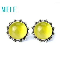 Stud Earrings Natural Prehnite 925 Silver Gemstone For Women Round Flower Shape Sun Fashion And Trendy