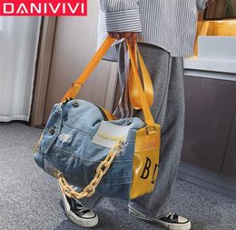 Fashion Oxford Travel Bag Womenmen Hand Luggage Bags Case Big Travel Duffle Weekend Bag Malefemale Denim Patchwork Gym Bags LJ20127436867